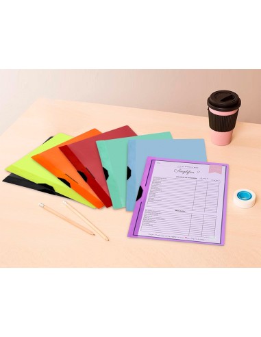 CARPETA DOSSIER PINZA LAT.PP. A4 AM. FLUOR OPACO 30H. DESLIZANTE