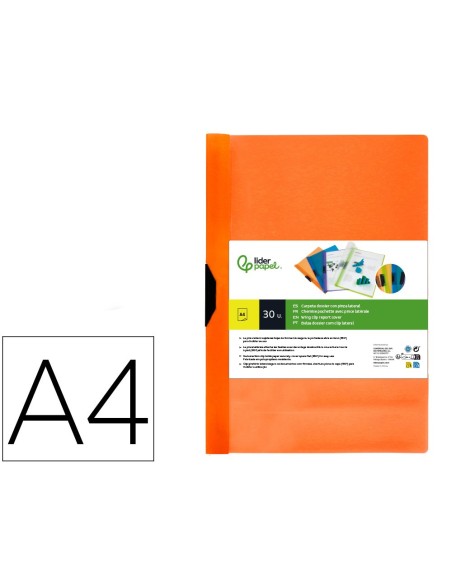 CARPETA DOSSIER PINZA LATERAL PP.A4 NJ.FLUOR OPACO 30 H.PINZA DESLIZ.
