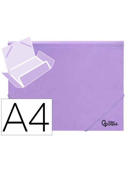 CARPETA GOMAS LIDERPAPEL A4 PP 3 SOLAPAS LAVANDA