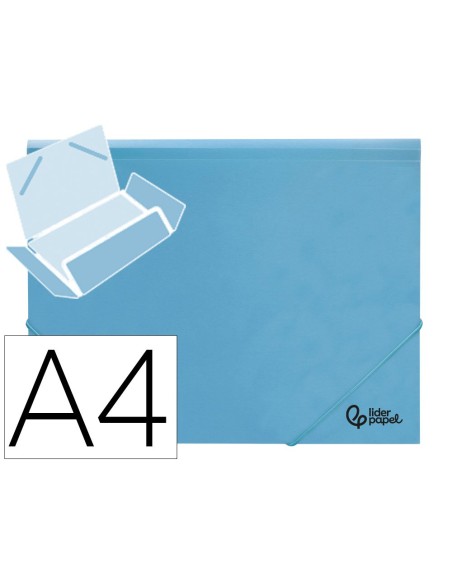 CARPETA GOMAS LIDERPAPEL A4 PP 3 SOLAPAS CELESTE