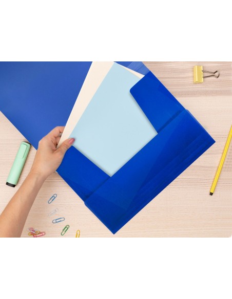 CARPETA GOMAS LIDERPAPEL A4 PP 3 SOLAPAS AZ. TPTE.