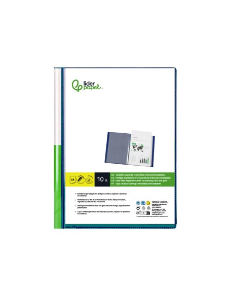 CARPETA PERSONALIZA 40 FUNDAS PP. A4 AZ. TRANS.PORTADA LOMO