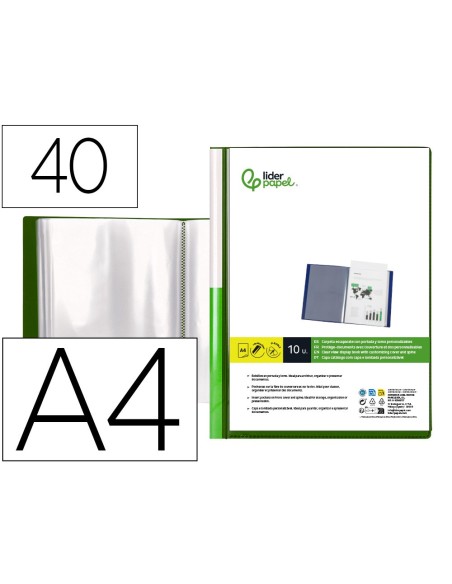 CARPETA PERSONALIZA 40 FUNDAS PP. A4 VE. TRANS.PORTADA LOMO