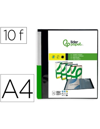 CARPETA LIDERPAPEL 10 FUNDAS PP A4 NG.OPACO PORTADA LOMO PERS.