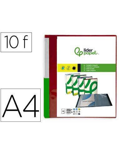 CARPETA LIDERPAPEL 10 FUNDAS PP A4 RJ. TRANS.PORTADA LOMO PERS.