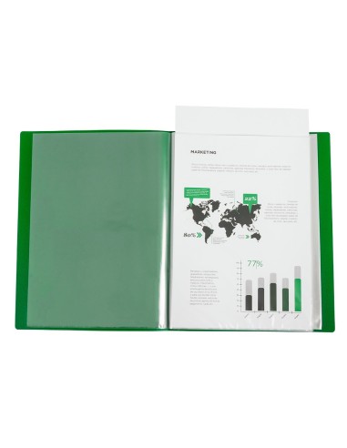 CARPETA LIDERPAPEL 10 FUNDAS PP A4 VE. TRANS.PORTADA LOMO PERS.