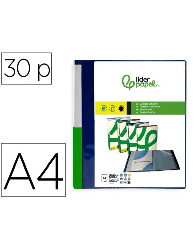 CARPETA LIDERPAPEL 30 FUNDAS PP A4 AZ. TRANS.PORTADA LOMO PERS.