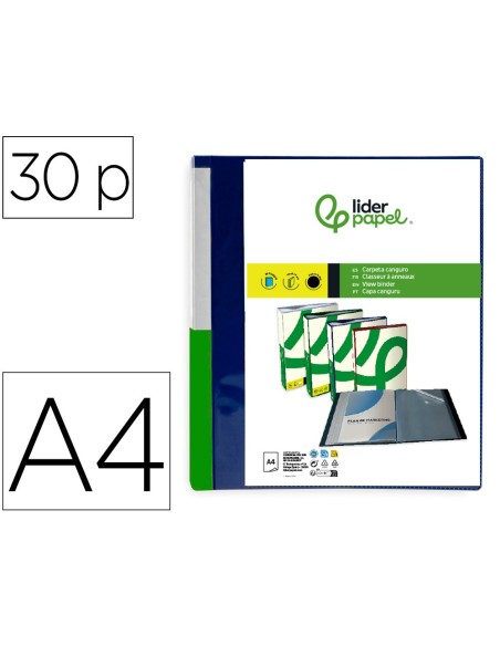 CARPETA LIDERPAPEL 30 FUNDAS PP A4 AZ. TRANS.PORTADA LOMO PERS.