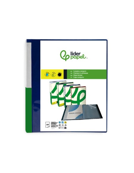 CARPETA LIDERPAPEL 30 FUNDAS PP A4 AZ. TRANS.PORTADA LOMO PERS.
