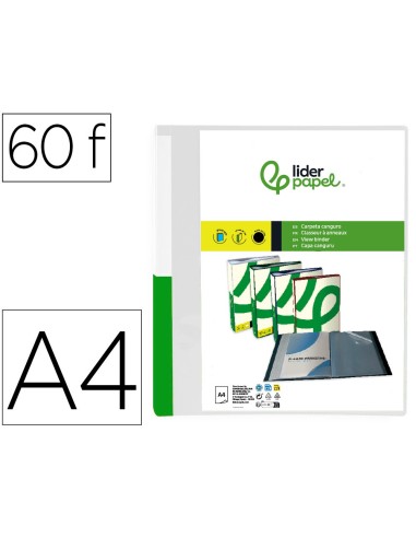 CARPETA LIDERPAPEL 60 FUNDAS PP A4 TPTE.PORTADA LOMO PERS.