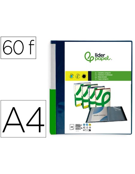 CARPETA LIDERPAPEL 60 FUNDAS PP A4 AZ. TRANS.PORTADA LOMO PERS.