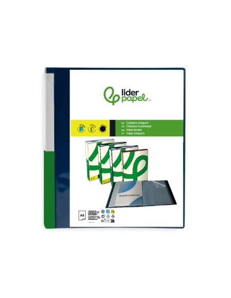 CARPETA LIDERPAPEL 60 FUNDAS PP A4 AZ. TRANS.PORTADA LOMO PERS.
