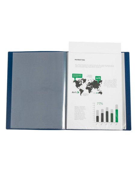CARPETA LIDERPAPEL 60 FUNDAS PP A4 AZ. TRANS.PORTADA LOMO PERS.