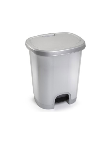 CONTENEDOR PLASTICFORTE PLAST.TAPADERA PEDAL 27LT.PLATA 380X320X450MM