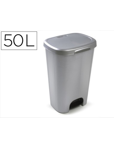 CONTENEDOR PLASTICFORTE PLAST.TAPADERA PEDAL 50LT.PLATA 410X360X635MM