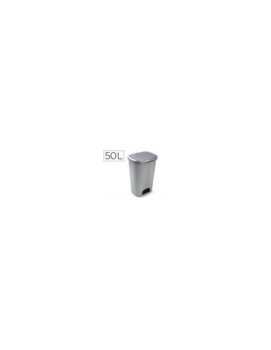 CONTENEDOR PLASTICFORTE PLAST.TAPADERA PEDAL 50LT.PLATA 410X360X635MM