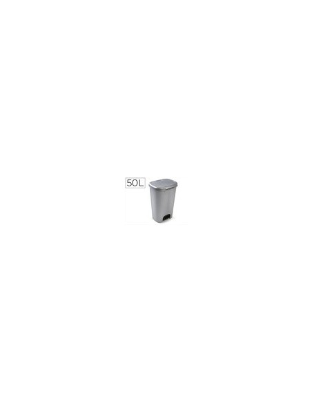 CONTENEDOR PLASTICFORTE PLAST.TAPADERA PEDAL 50LT.PLATA 410X360X635MM