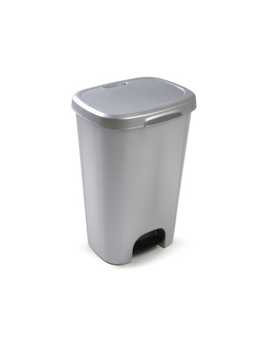 CONTENEDOR PLASTICFORTE PLAST.TAPADERA PEDAL 50LT.PLATA 410X360X635MM