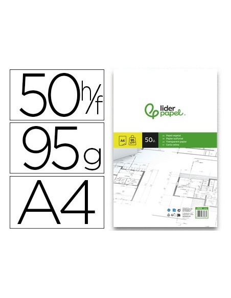 BLOC ENCOLADO LIDERPAPEL A4 PAPEL VEGETAL 50H0 95GR.