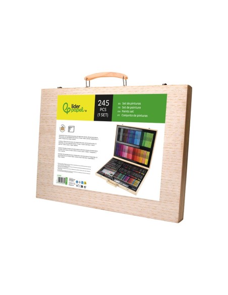 ESTUCHE PINTURA  MADERA 245 PIEZAS MALETIN 49X36,6X4,5 CM
