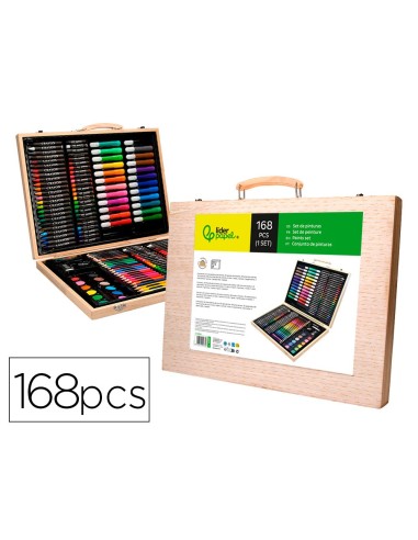 ESTUCHE PINTURA  MADERA 168 PIEZAS MALETIN 39,3X30X4,8 CM