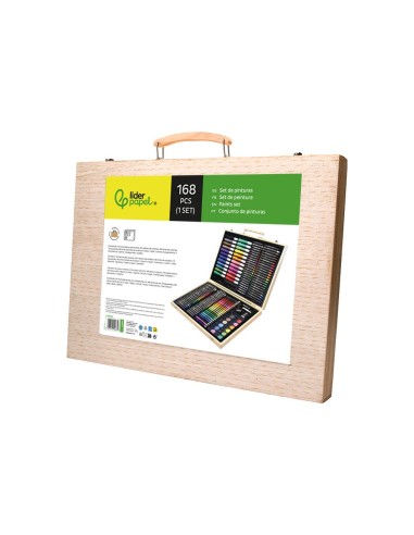 ESTUCHE PINTURA  MADERA 168 PIEZAS MALETIN 39,3X30X4,8 CM