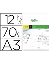PAPEL DIBUJO LIDERPAPEL A3 297X420MM 70G/M2 VEGETAL SOBRE 12 HOJAS