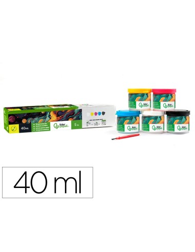 TEMPERA LIDERPAPEL ESCOLAR 40 ML 5 COLORES SURTIDOS + PINCEL