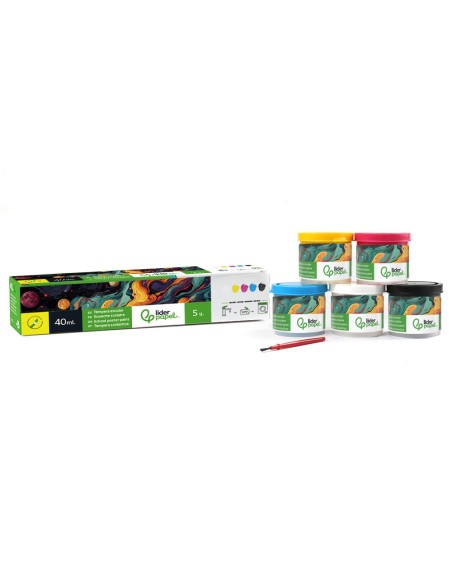 TEMPERA LIDERPAPEL ESCOLAR 40 ML 5 COLORES SURTIDOS + PINCEL