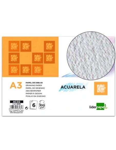 PAPEL ACUARELA DIN A3 300 GR- PACK 6 H.
