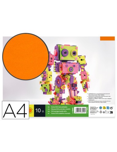 GOMA EVA LIDERPAPEL A4 60G/M2 ESPESOR 1,5MM NARANJA PAQ.10H.GE80