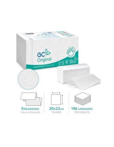TOALLA PAPEL MANO ENGARZADA ECOLOGICA XTRASEC 20X23 2 CAP. PAQ.196 U.