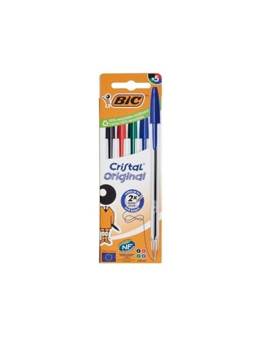 BOLIGRAFO BIC CRISTAL MEDIUM BOLSA 5U. SURT.2 AZ /1 NG./1 RJ /1 VE