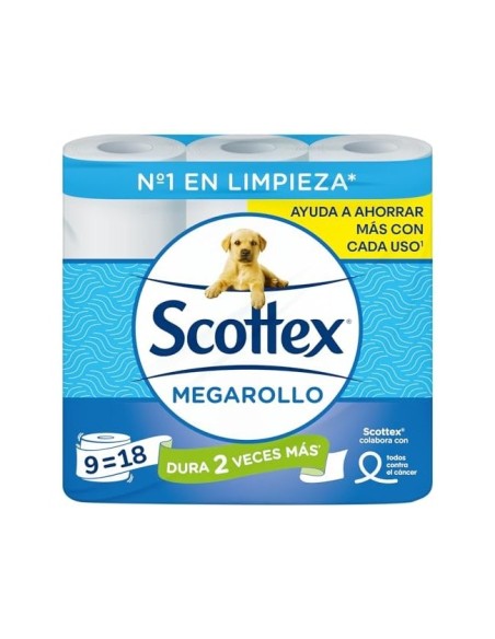 PAPEL HIGIENICO SCOTTEX MEGARROLLO DOBLE LARGO PACK DE 6+3 ROLLOS