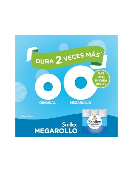 PAPEL HIGIENICO SCOTTEX MEGARROLLO DOBLE LARGO PACK DE 6+3 ROLLOS