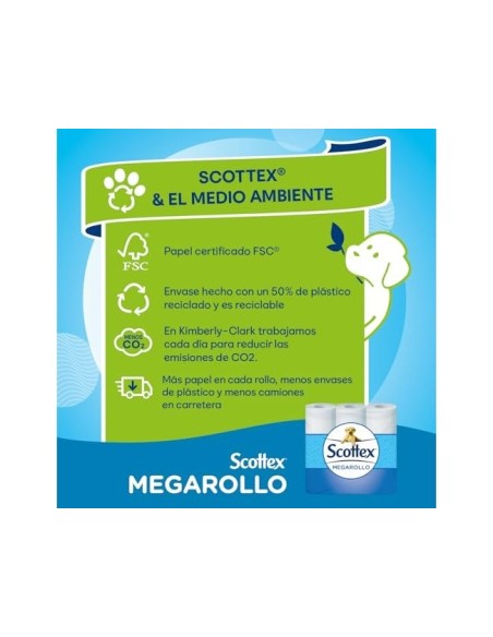 PAPEL HIGIENICO SCOTTEX MEGARROLLO DOBLE LARGO PACK DE 6+3 ROLLOS