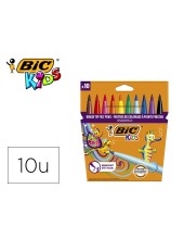 ROTULADOR BIC KIDS 10 COLORES PUNTA PINCEL TINTA BASE AGUA 828964