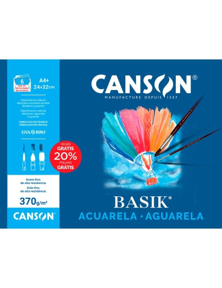 PAPEL ACUARELA BASIK CANSON DIN A4 370 GR PACK 6 H.24 X 32 CM