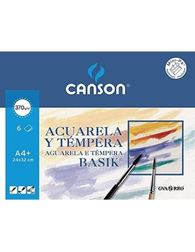 PAPEL ACUARELA BASIK CANSON DIN A4 370 GR PACK 6 H.24 X 32 CM