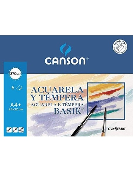 PAPEL ACUARELA BASIK CANSON DIN A4 370 GR PACK 6 H.24 X 32 CM