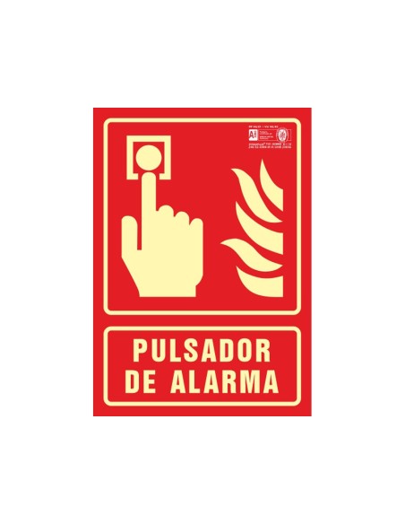 PICTO SEÑAL PULSADOR ALARMA PVC FOTOLUMINISCENTE 210X297 MM
