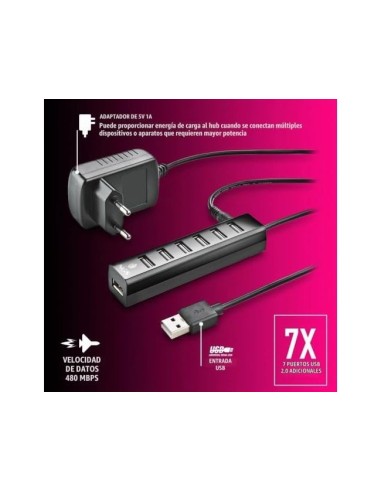HUB NGS TINY 7 PUERTOS ADAPTADOR CORRIENTE USB 2.0