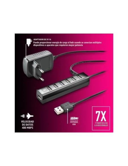 HUB NGS TINY 7 PUERTOS ADAPTADOR CORRIENTE USB 2.0