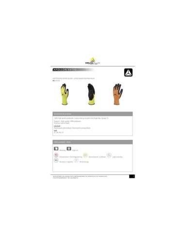 GUANTES DELTAPLUS POLIESTER LATEX PALMA DEDOS NJ. FLUOR/NG.TALLA 10