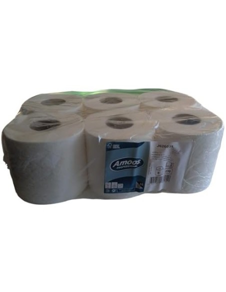 PAPEL SECAMANOS AMOOS INDUST 2 CAPAS 32G/M2 CEL BLANCO 60 MT 6UD