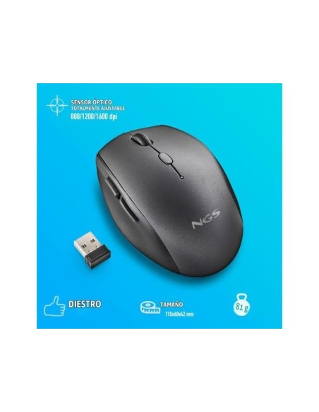 RATON NGS BEE 800/1200/1600 DPI INAL 5 BOT RECEPTOR USB-A 2,4 GHZ NG.