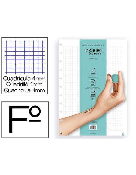 RECAMBIO CUADERNO CARCHIVO INGENIOX A4 50H. CUADRICULA