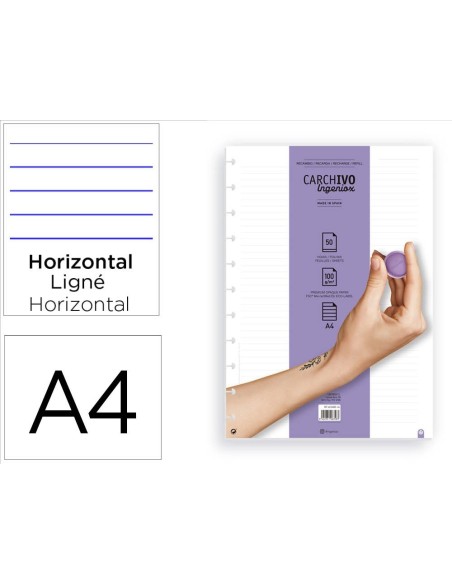 RECAMBIO CUADERNO CARCHIVO INGENIOX A4 50H. HORIZONTAL