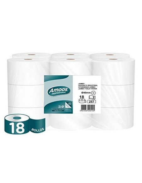 PAPEL HIGIENICO AMOOS JUMBO INDUSTRIAL 2 CAPAS 30G/M2 PQ.DE 18 ROLLOS