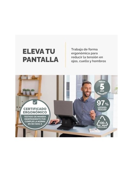 SOPORTE ELEVADOR FELLOWES BREYTA PARA PORTATIL 14" PLASTICO RECICLADO